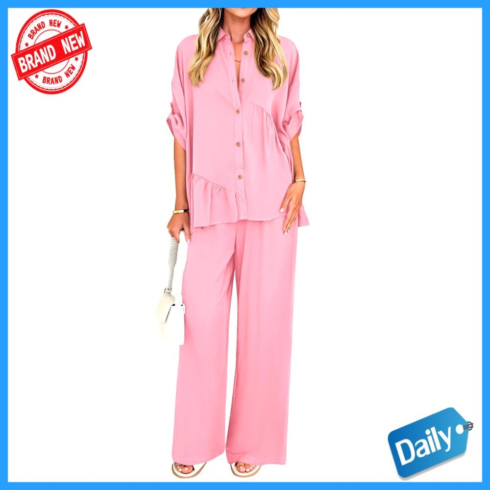 Lightweight Polyester Lounge Set Button Down Shir… - image 1